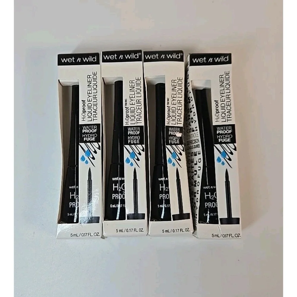 4 Pc Wet 'n Wild H2Oproof Liquid Eyeliner #879 Black Noir Waterproof 0.17 oz NEW